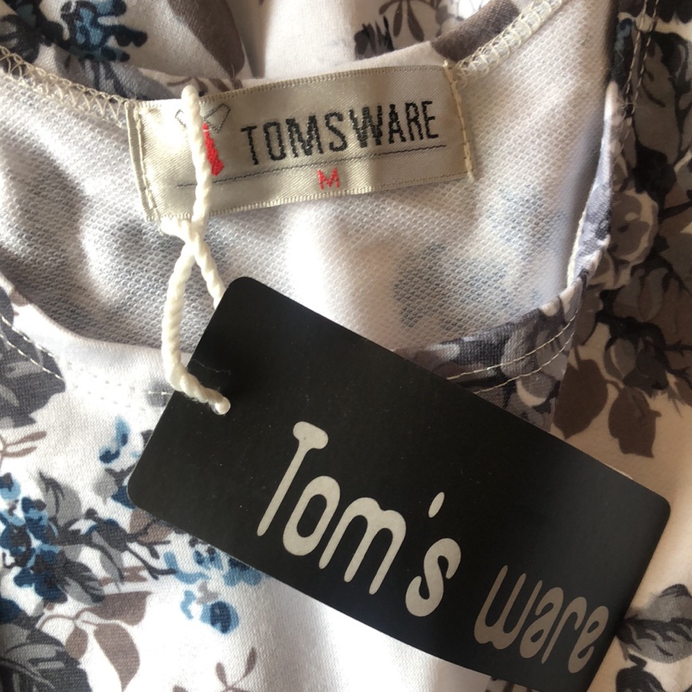 Tom’s Ware Skater Dress White Blue & Grey Floral M - Picture 4 of 6